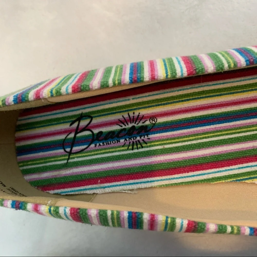 Beacon Multi Colorful Striped Espadrilles Wedges size 8.5 NARROW shoes